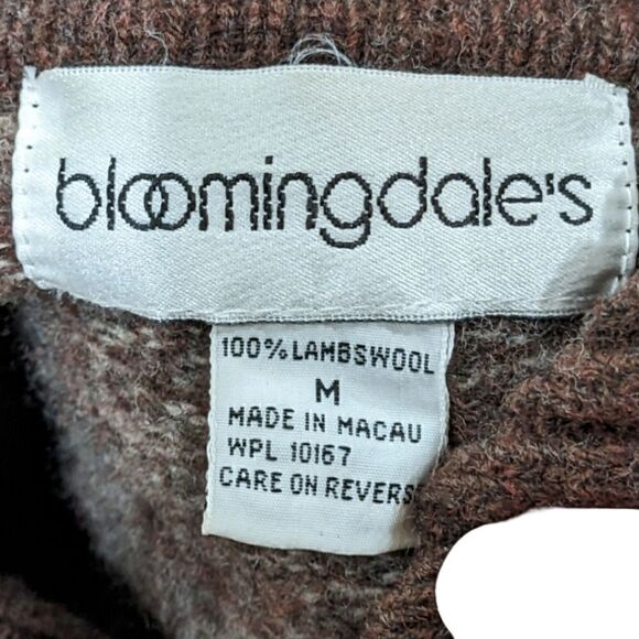Bloomingdale's Shawl Collar Brown w/ Red Button Lambswool Knit Sweater Size M - Picture 5 of 5
